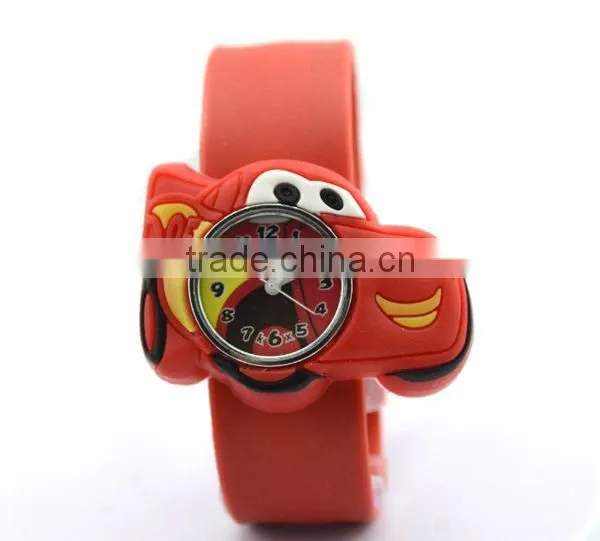 Cute cars slap watch with glass face quartz movt silicone strap for child