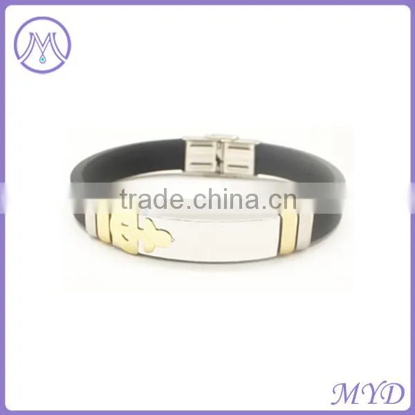 Gold Plated Stainless Steel Religion Plate Silicone Bracelet For Men