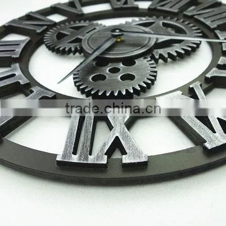 Handmade Oversized 3d Retro Rustic Decorative Luxury Art Big Gear Wooden Vintage Large Wall Clock on the Wall for Gift