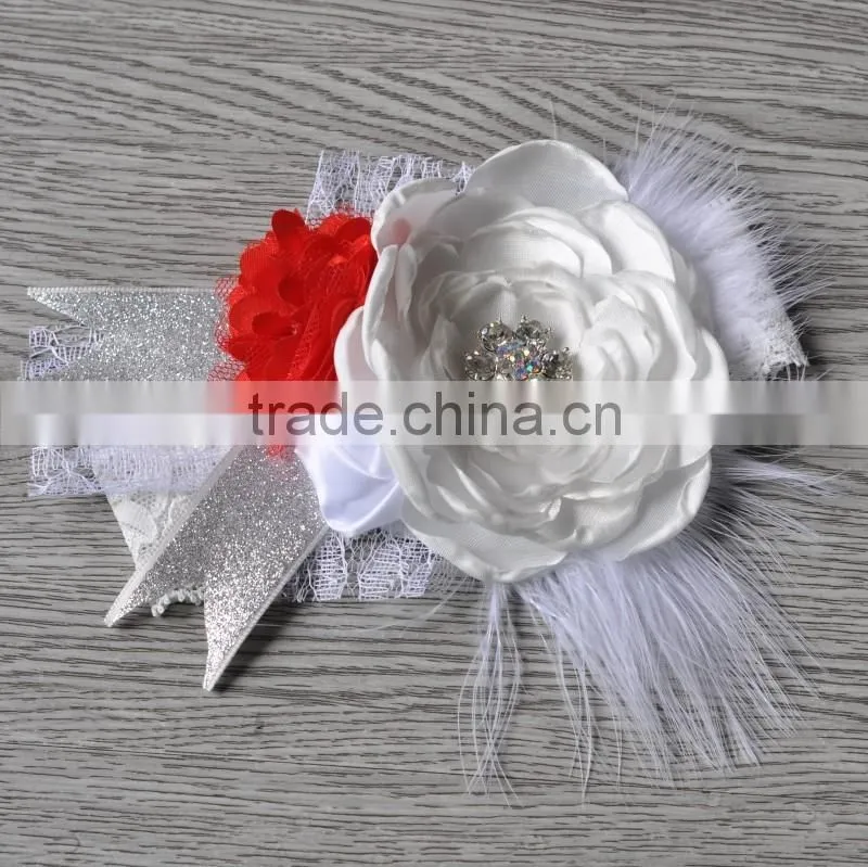 factory hot sale stain chiffon rosette flower girls headwear handmade lace elastic headbands for kids