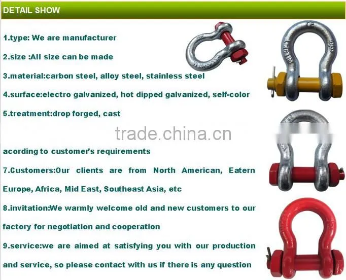 us type carbon steel 1045 drop forged electro galvanized bolt type D shackle