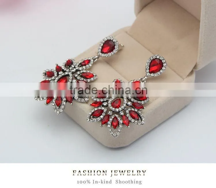 New Charm Fashion Crystal Rhinestone Water Drop Leaf Flower Dangle Drop Earrings