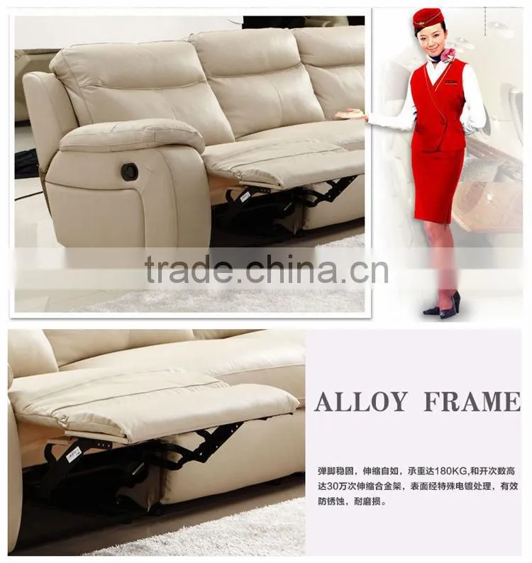 2015 Hot sell L shaped leather sofa with recliner for living room