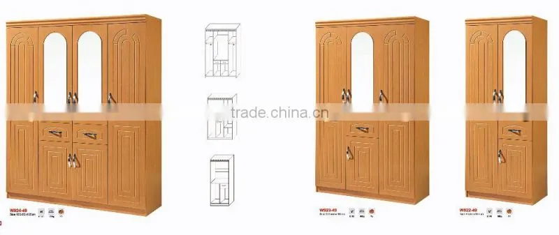 Foshan bedroom furniture wooden almirah designs cheap mirrored armoire wall mounted wardrobe with drawers