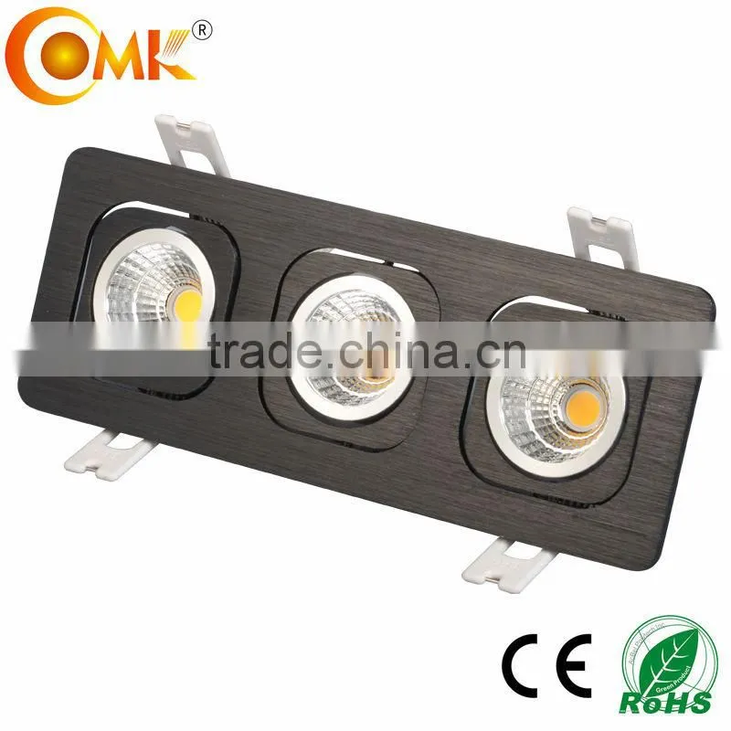 3*5W Dimmable three heads design led cob grille light with brushed black