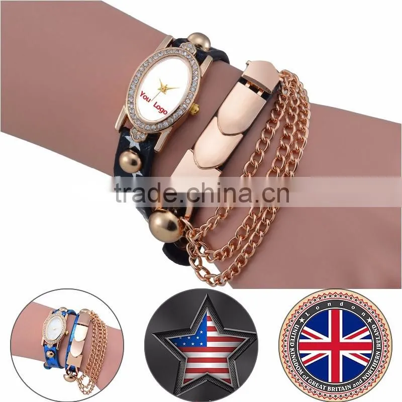 Braided Leather Women Bracelet Custom Made Watches relogio personalizado