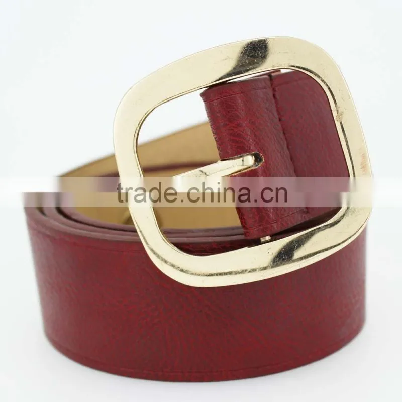 40Mm women's fashion belt with Red pu leather & Gold square Buckle in chinese factory