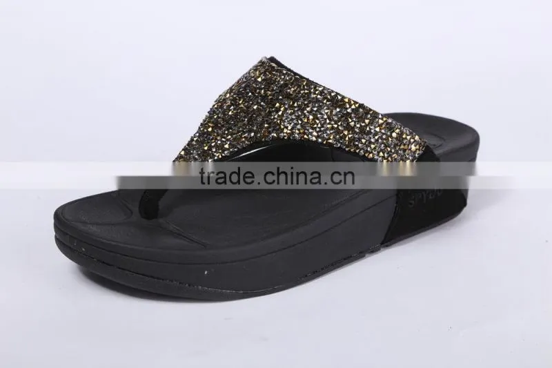 Fashionable women flip flops with mixed gold color crystal