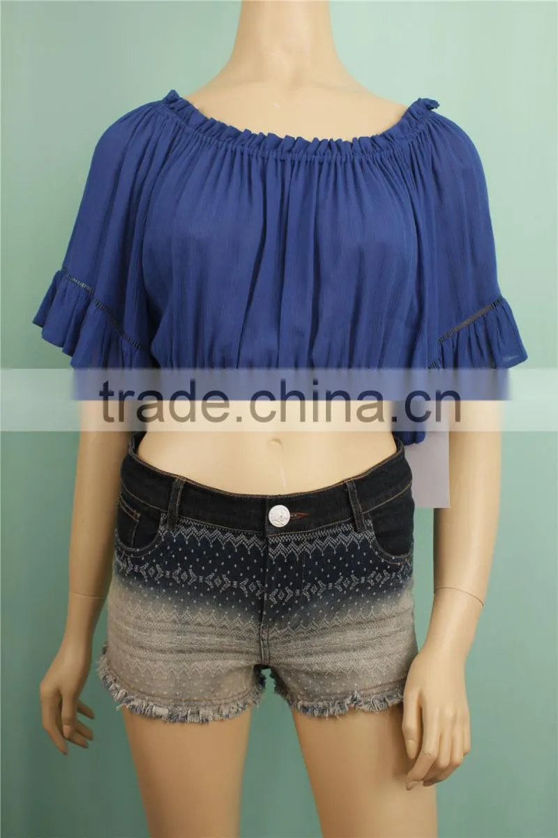 2016 S/S New fashion 100% rayon summer ladys models short sleeve blouse