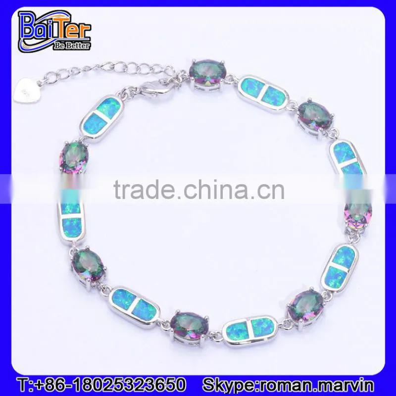 Wholesale Women Jewelry 925 Stelring Silver Synethic Fire Opal Bracelet