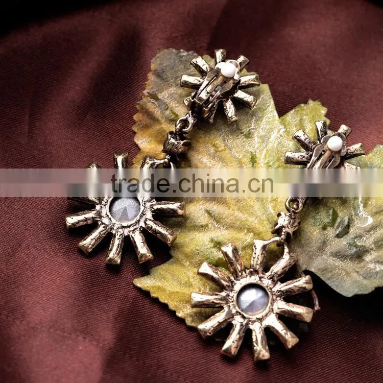 Blue gemstone sun flower earrings, wedding earrings, heavy earrings