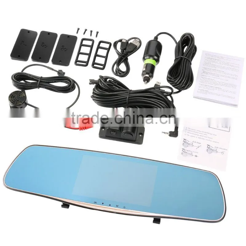 dual lens camera Car Dvr Rearview Mirror Camera 5 inch HD Display with Reversing Parking Sensors Backup Camera user manual