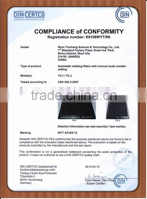 2016 new solar welding filter en379