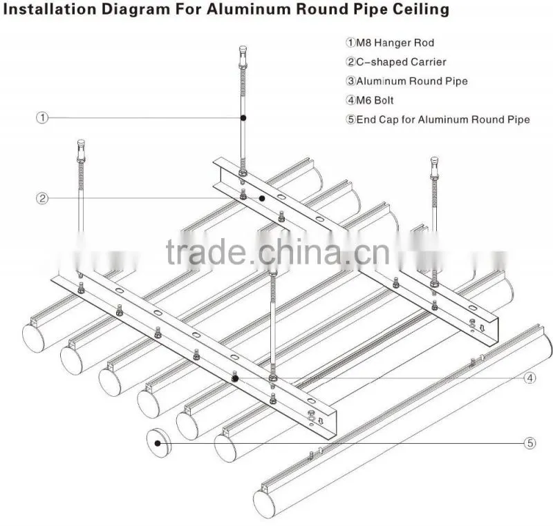 Used In Brasilia International Airport Commercial Suspended Ceiling Aluminum Round Pipe Ceiling