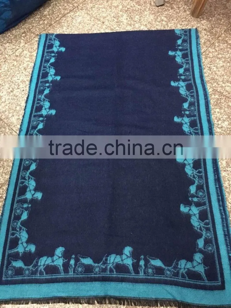 Stock Item Chinese simple style horse priting bule scarf