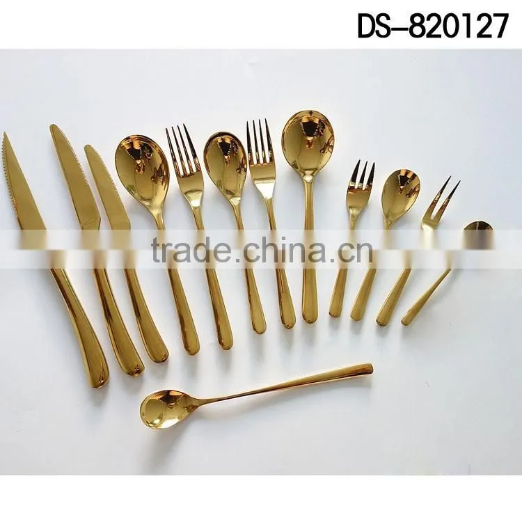 New design gold plated 410 material with cloth wheel light cutlery set