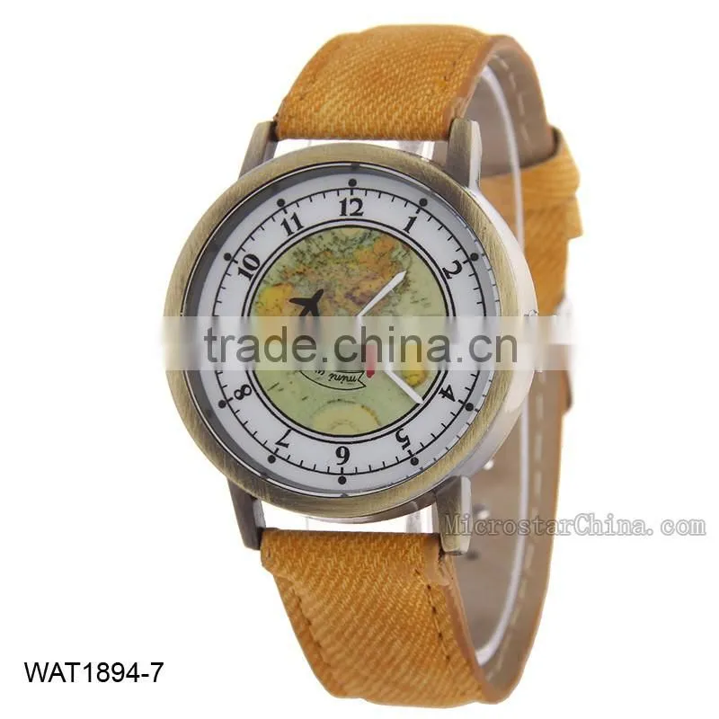 World Map Jean Canvas Wrist Watch