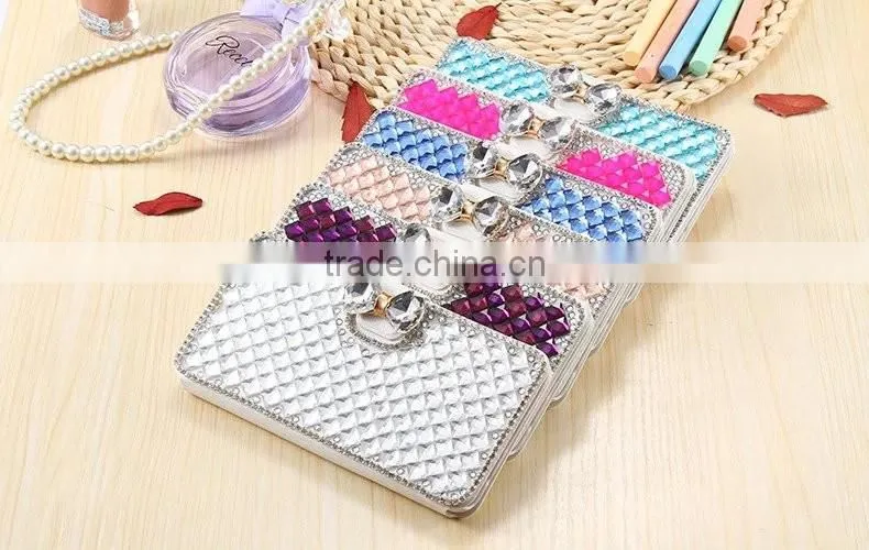 Luxury Leather Bling Crystal Diamond Bow Wallet Case for S7/S7 edge .For iphone 6/6s bling crystal wallet case