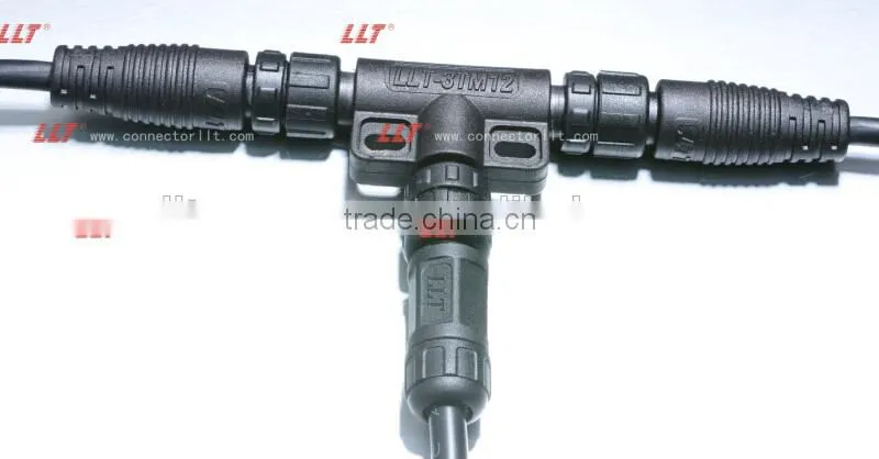 LLT Easy Installable M12 series T connector Outdoor lighting electrical Tee Connector