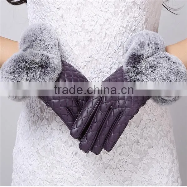 Sexy Lady Black/Red color Smartphone PU leather Material Handmade Touch Screeen Gloves