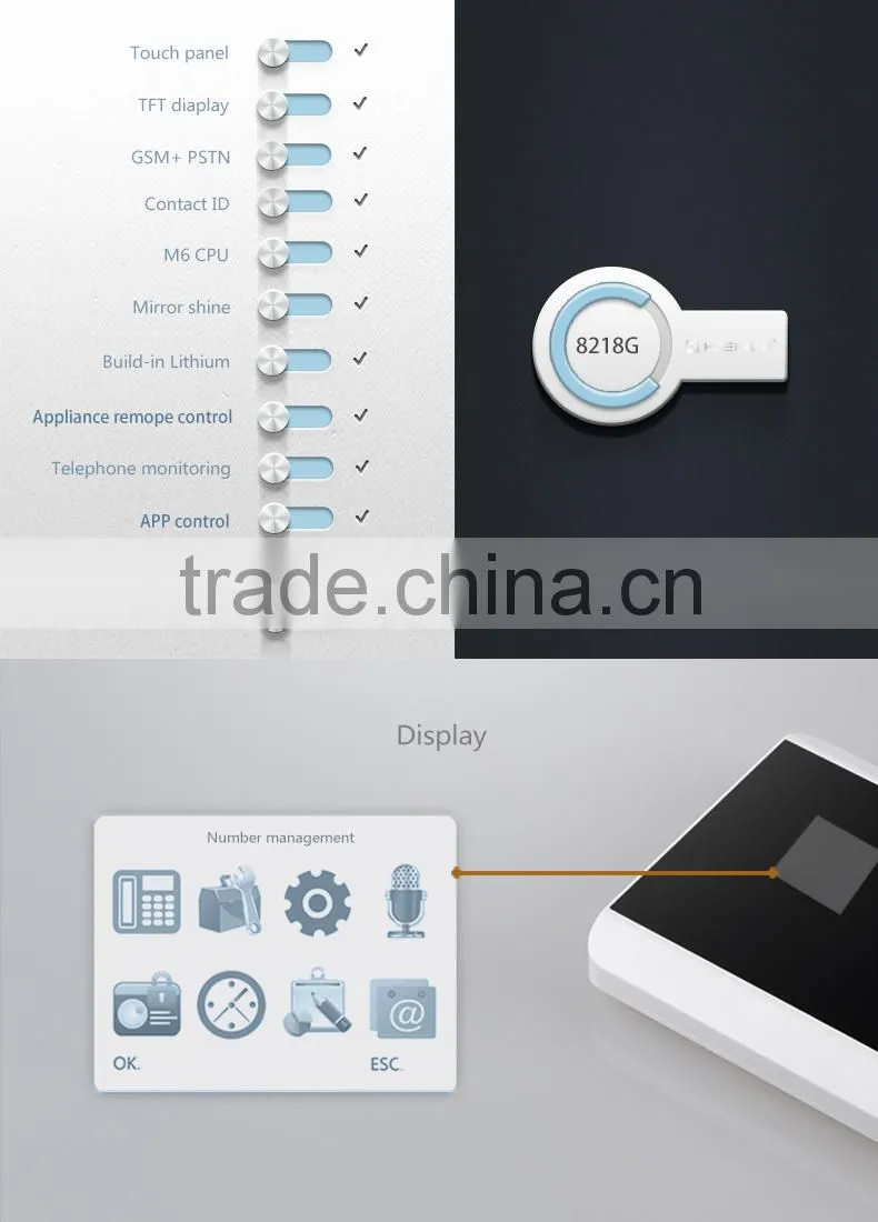 Touch Keypad TFT Color Display GSM&PSTN Burglar Alarm System(KR-8218G)