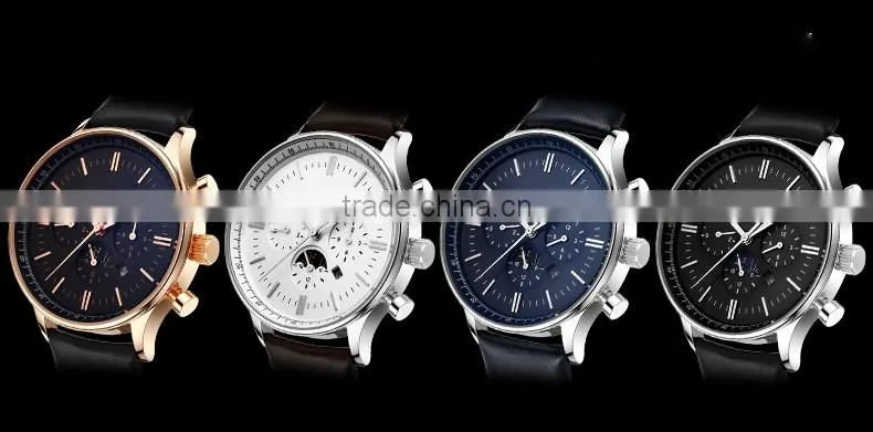 new products with your logo luxury three eyes case leather light at night sports watches men