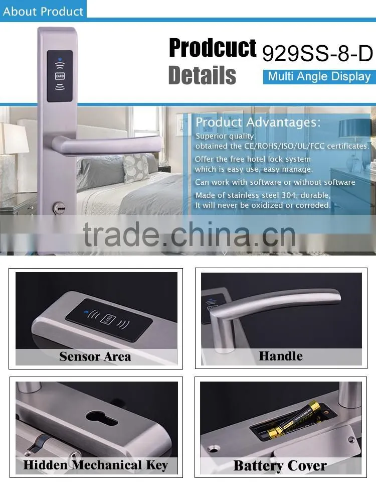 keyless digital hotel door card lock with access control system