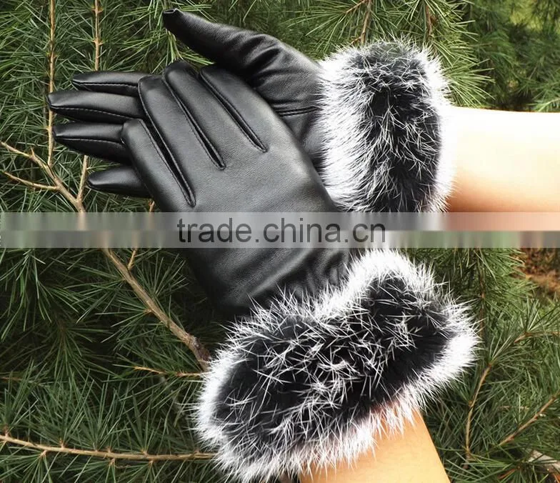 Korea Style Full Finger PU Material Winter Keep Warm and Velvet Cycle Gloves for Woman
