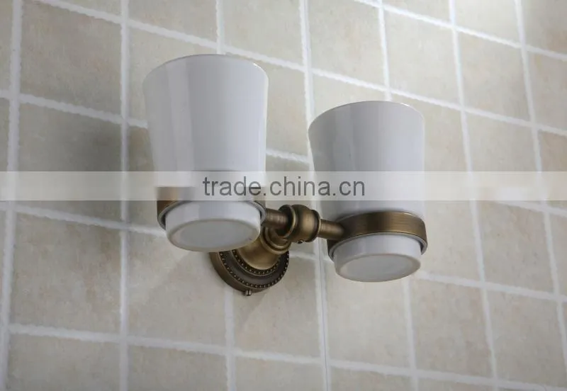 Classic Copper Pure Ceramic Double Tumbler Holder for Bathroom collections