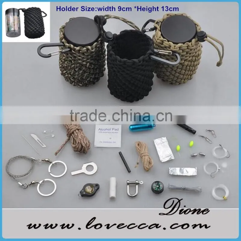 Army tactical outdoor survival paracord key chain with firestarter bar