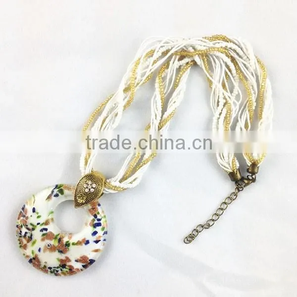 Bohemian Style Round Glass Pendant Necklace