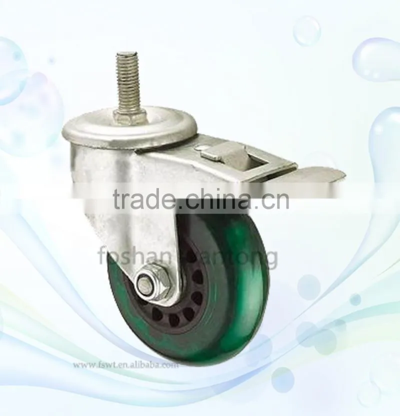 Green PVC Wheel 75mm Metal Screw Lock Hardware Caster Wheel