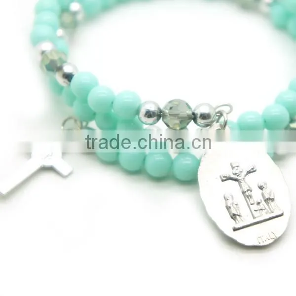 8mm arcylic beads steel wire bracelet with medal,5mm silver plastic beads