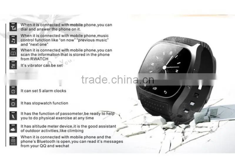 M26 Bluetooth Smart Wrist Watch Phone , Media Control/Hands-Free Calls/Pedometer/Anti-lost for IOS Android iPhone Samsung LG