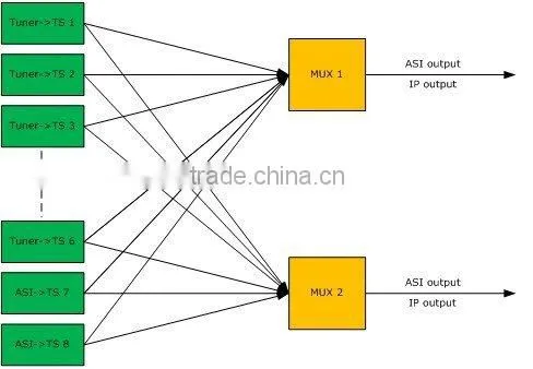 2 ASI and 6 tuner in DVB TS multiplexer
