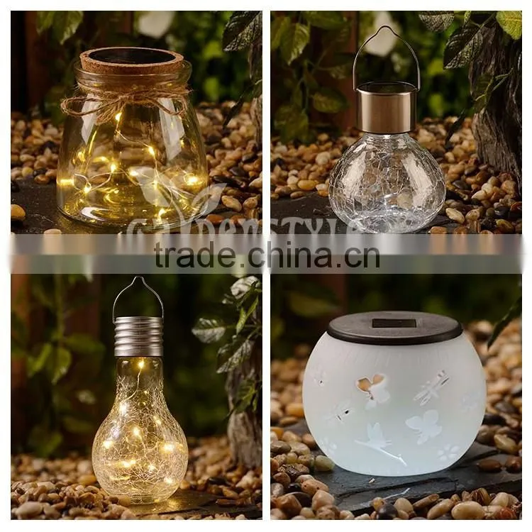 New Product Crack Glass Bulb Design Warm White Led Solar Jar Light Sun Jar