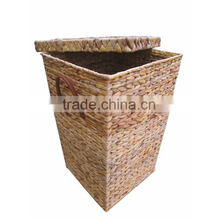 S&D eco-friendly 100% hand made water hyacinth large nature laundry basket with plastic handle