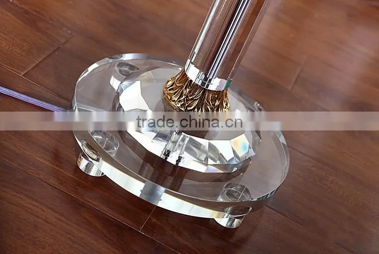Golden plated metal clear K9 crystal floor lamp with white fabric lampshade