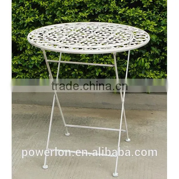 POWERLON Vintage folding table antique white wrought iron antirust outdoor table