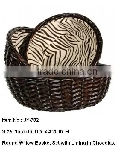 willow White rectangular wicker basket with Pink fabric Lining