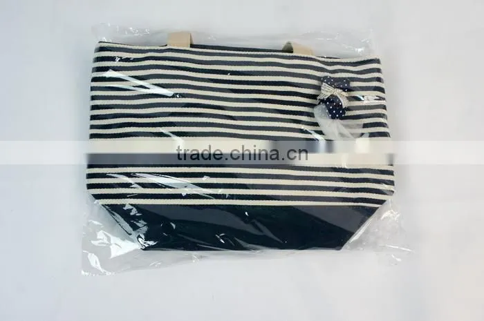 Fashion Stripe Canvas Bag Women Handbag (Blue White)