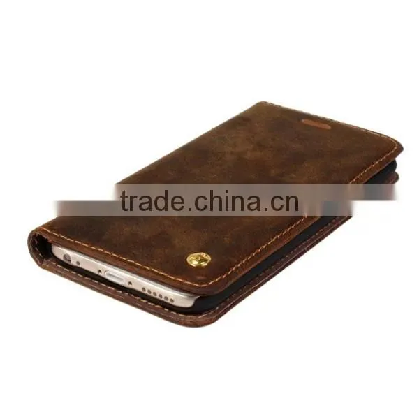 Luxury Retro Genuine Cow Leather Wallet Mobile Phone Case With Card Slot For iPhone 6 6Plus