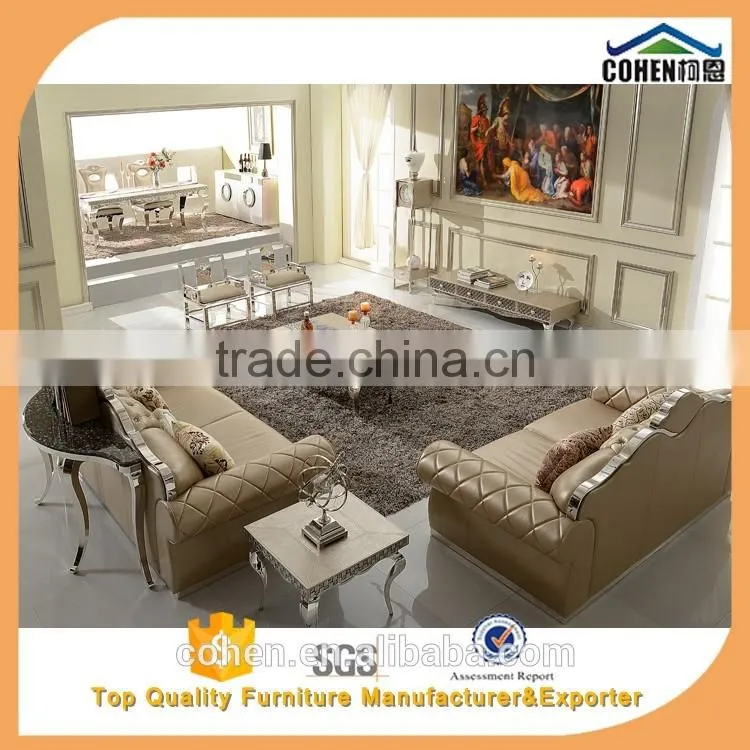SF017 master king size cow leather sofa with stainless steel legs