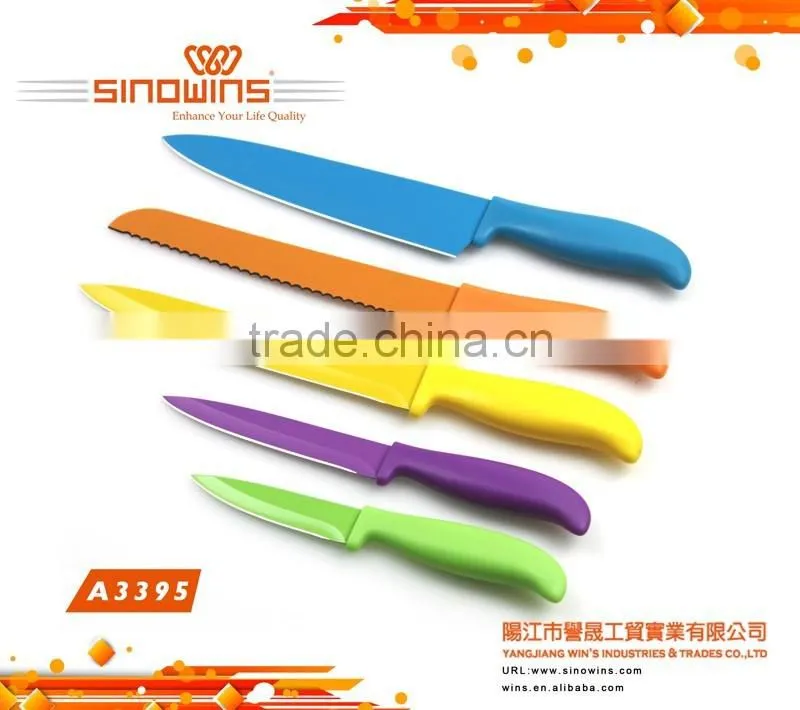 A3395 Colorful Non-stick Coating 5pcs Stainless Steel Knife Set
