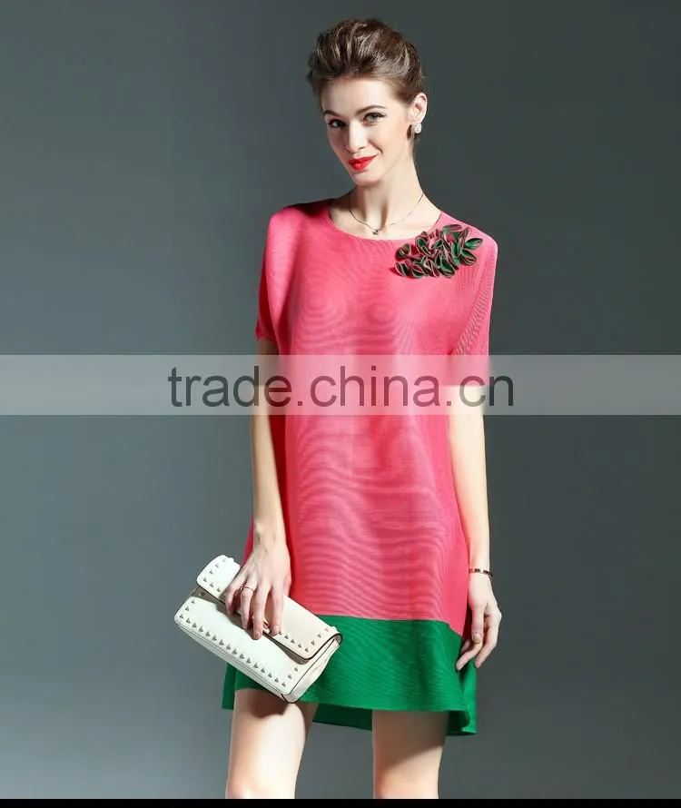Fat mm women foreign trade large size plicated dress with 3d flower