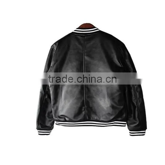 Black blank men's baseball jackets with leather