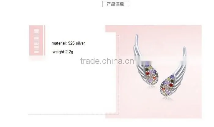 925 Sterling Silver High Polish Rhodium Plated Cubic Zirconia Wing Customized Earring