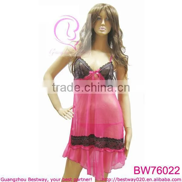 Lady sexy hot sexy pink transparent lingeries babydoll in apparel