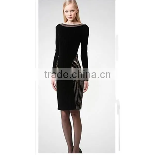 Long sleeve ladies winter dress designs high quality winter velvet dress