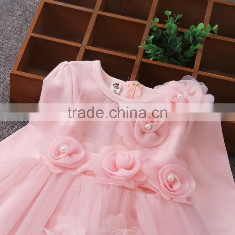 2017 New Style Winter Fall baby girls Pink Princess Flower Party dress baby dresses girls Purple long sleeves designer dresses
